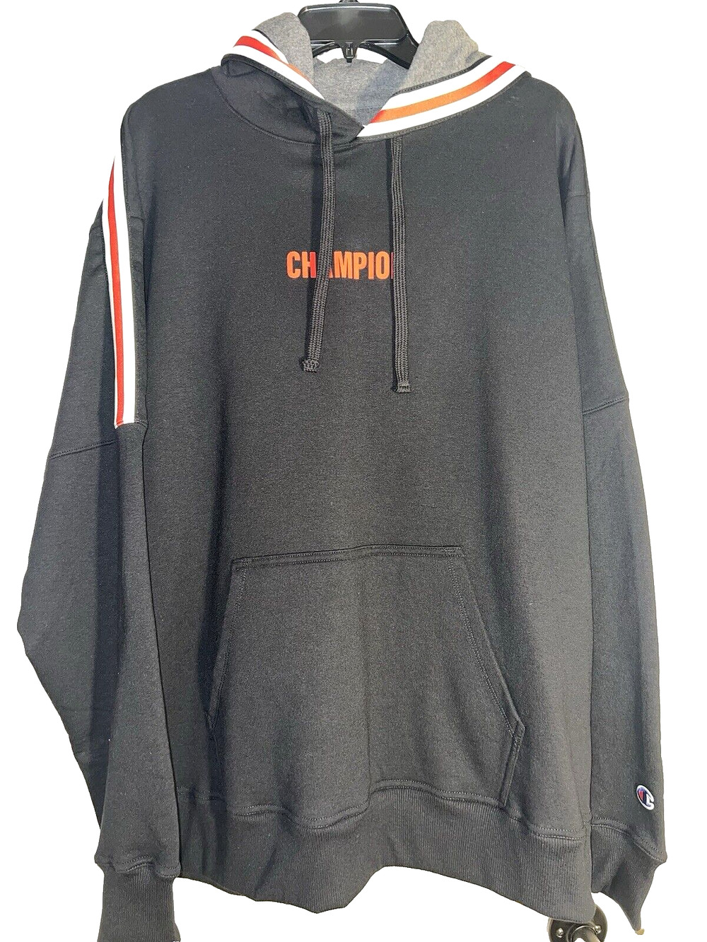 Champion BLACK with RED CHAMPION Hoodie Sweatshirt Mens XL